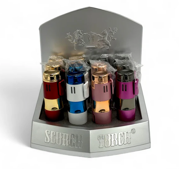 SCORCH TORCH - BARREL STYLE TRIPLE FLAME W/ CIGAR PUNCH - 12PC DISPLAY [61657]