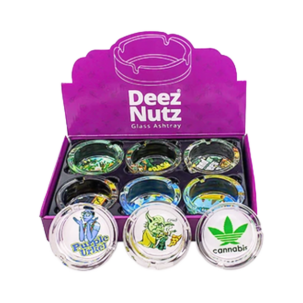 DEEZ NUTZ - GLASS ASHTRAY - ASSORTED DESIGN - 6PK DISPLAY