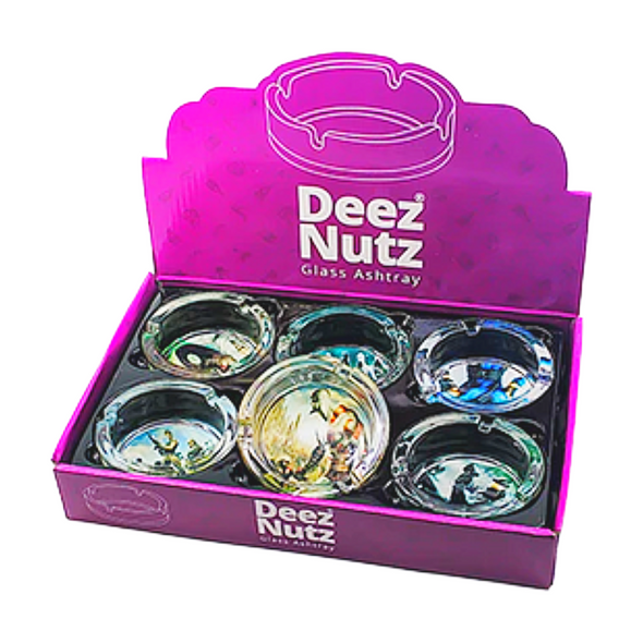 DEEZ NUTZ - GLASS ASHTRAY - ASSORTED DESIGN - 6PK DISPLAY