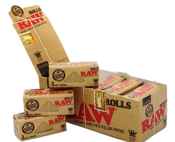 RAW CLASSIC ROLLS KING SIZE PAPER. 12 PER BOX. 3 METERS EACH- 9 Feet long