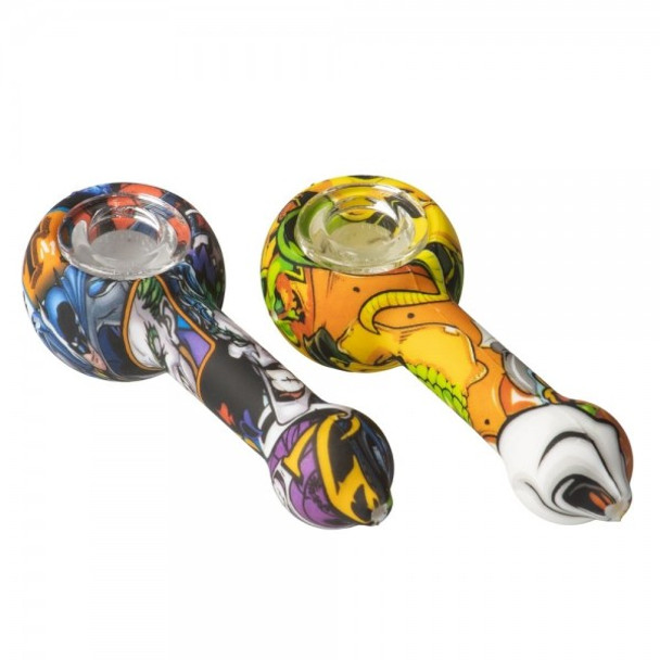 4" Illustrated Silicone Hand Pipe- Built In Honeycomb Screen.
