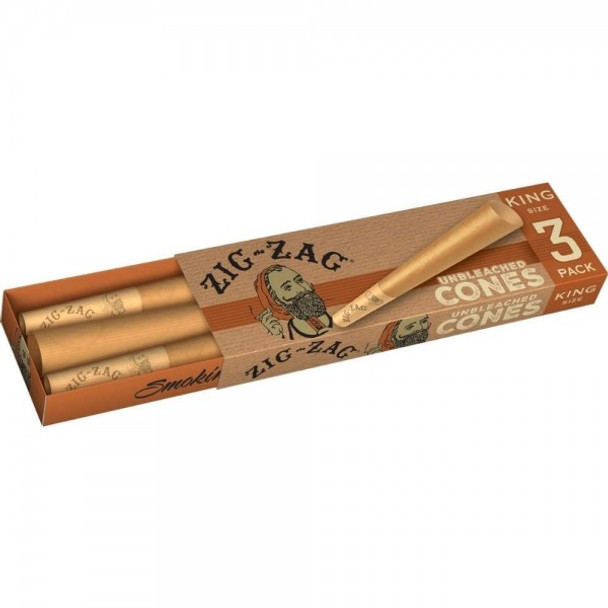 ZIG-ZAG - UNBLEACHED KING SIZE CONES - 24 TUBES - 3 CONES PER TUBE | DISPLAY BOX