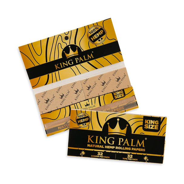 King Palm Natural Rolling Papers and Tips - 40 Papers and Tips per Booklet | Display 22 Booklets - KING SIZE