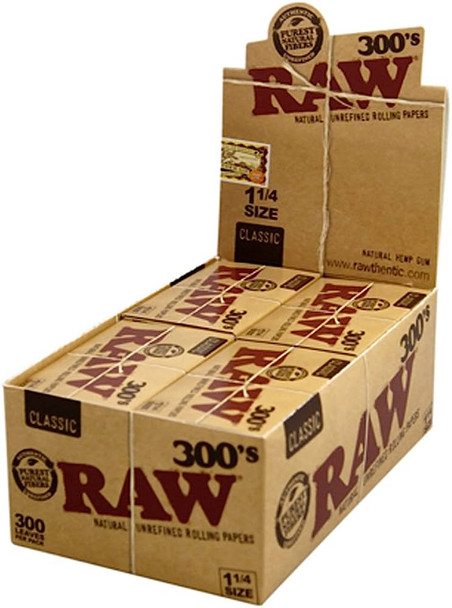 Raw Classic 300's Natural 1 1/4 Rolling Papers 300 Leaves Per Pack | 20 PACK