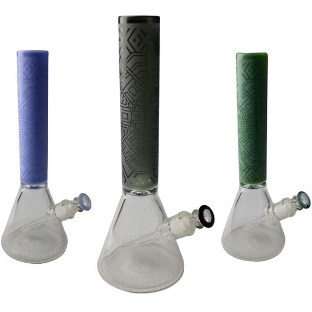 7mm – 14″ Sandblasted Beaker with Condenser. Matching Diamond Bowl. Elephant Joint.