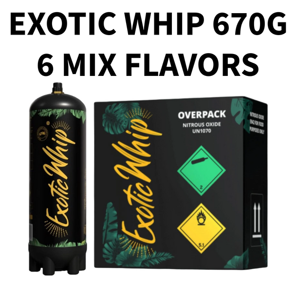 EXOTIC WHIP CREAM CHARGERS – 670G – NITROUS TANK 6 PC CASE - 6 MIXED FLAVORS