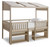 Wrenalyn - White / Brown / Beige - Twin Loft Bed With Roof Panels And Underbed Bookcases