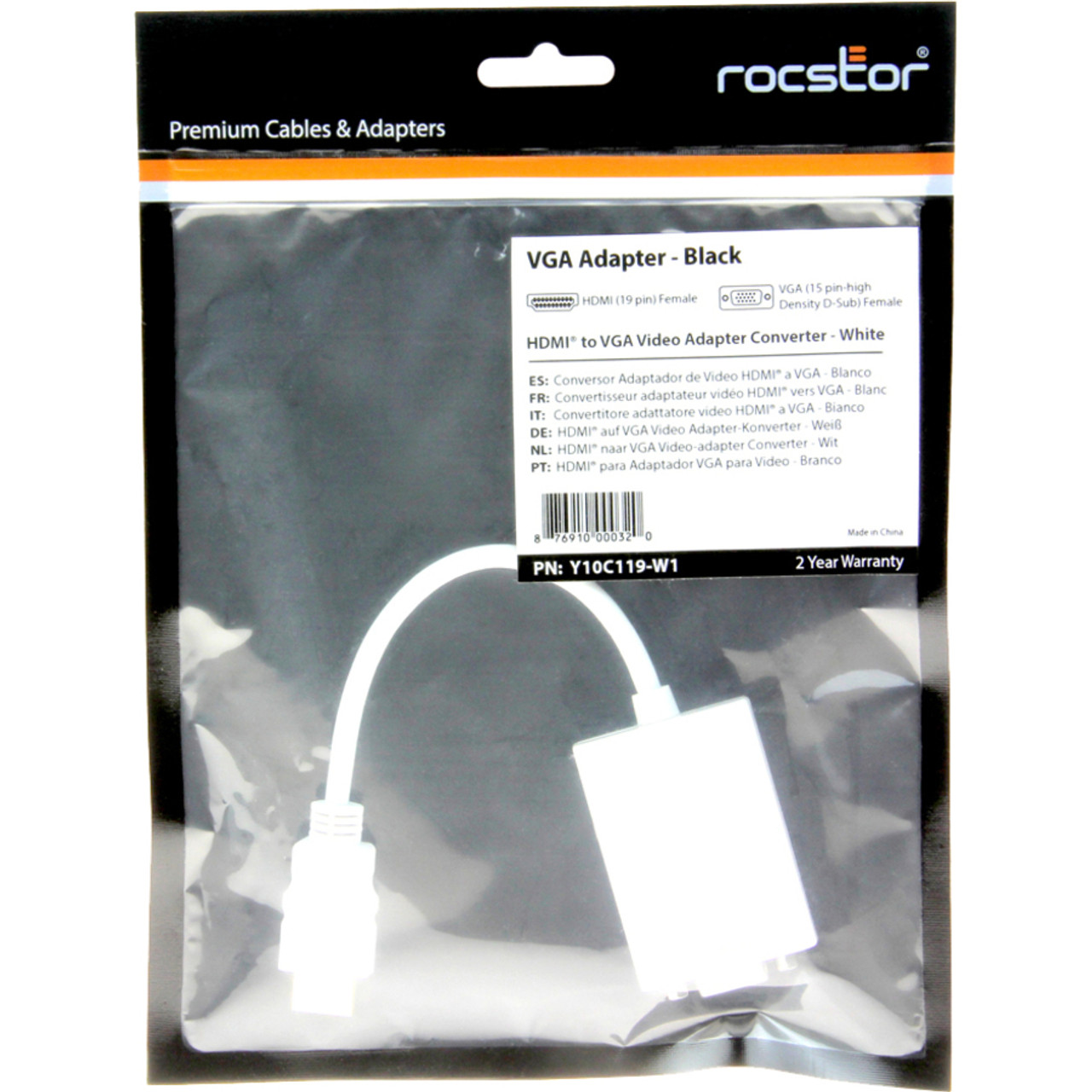 Rocstor - Y10C119-W1 - Rocstor HDMI to VGA Adapter Converter M/F - 6- for Ultrabook, Laptop, Monitor, Projectors, Desktop PC, Laptop - 1920x1080 - 1 P