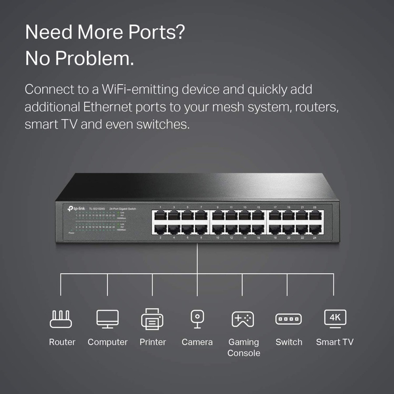  TP-Link TL-SG1024, 24 Port Gigabit Ethernet Switch, Plug and  Play, Sturdy Metal w/Shielded Ports, Rackmount, Fanless, 3 Year  Manufacturer Warranty