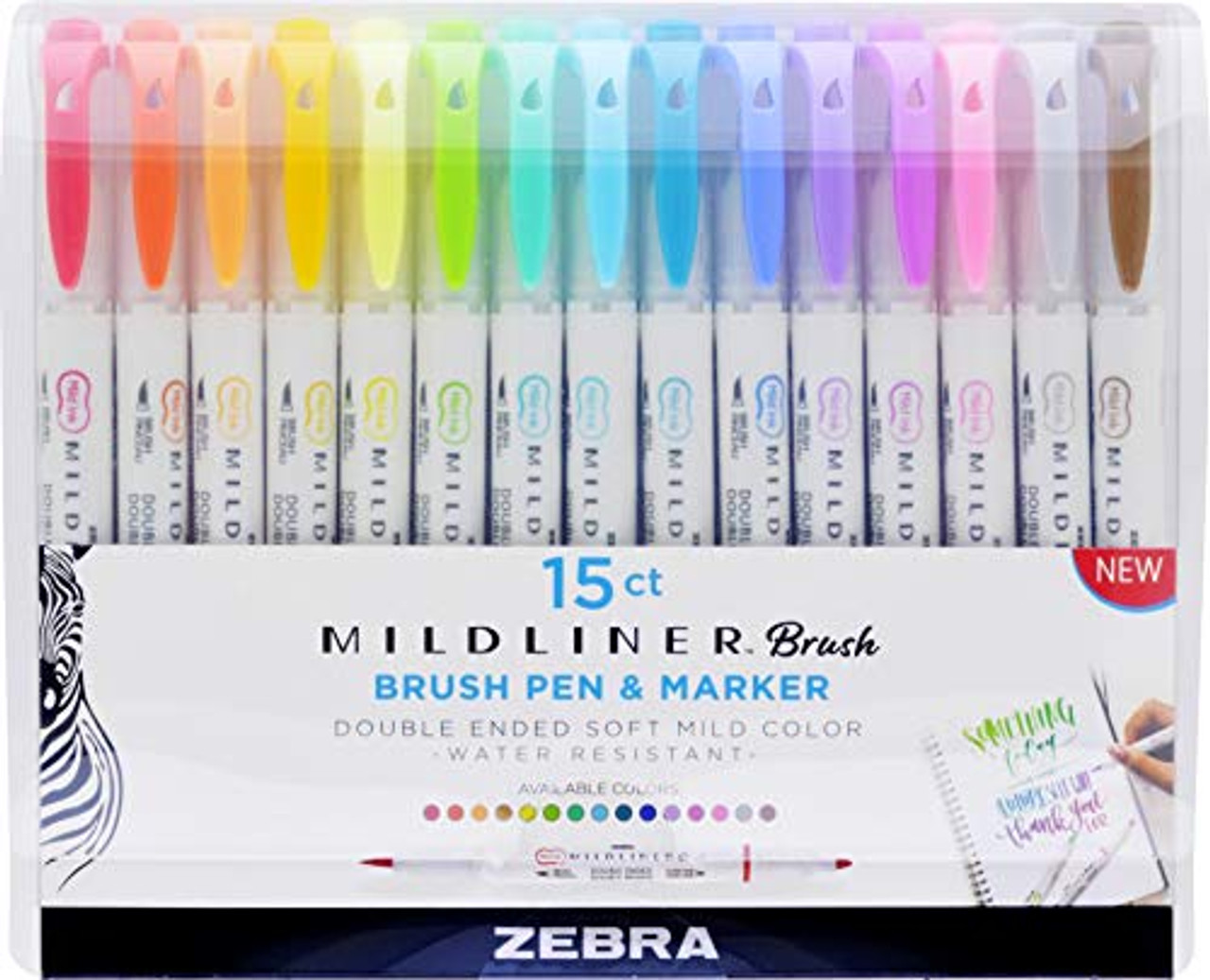 Zebra Mildliner Brush Pens 15 Colors Double Tip, Brush Lettering