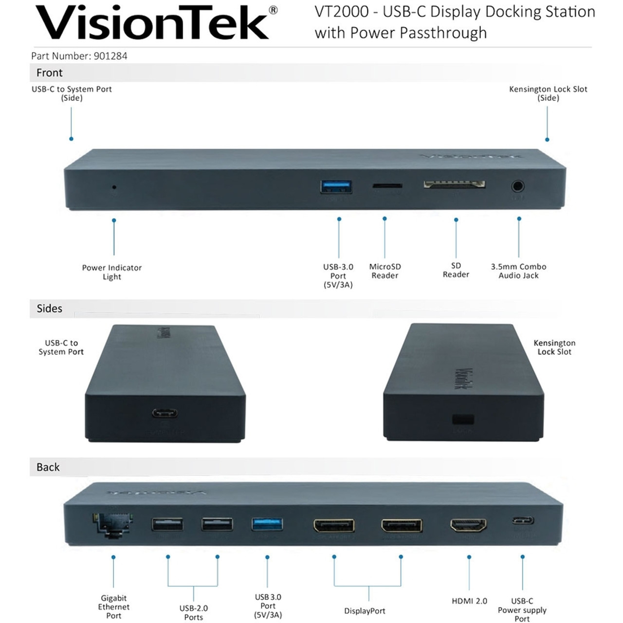 VisionTek VT2000 USB-C Docking Station - Multi Display | Beach Audio