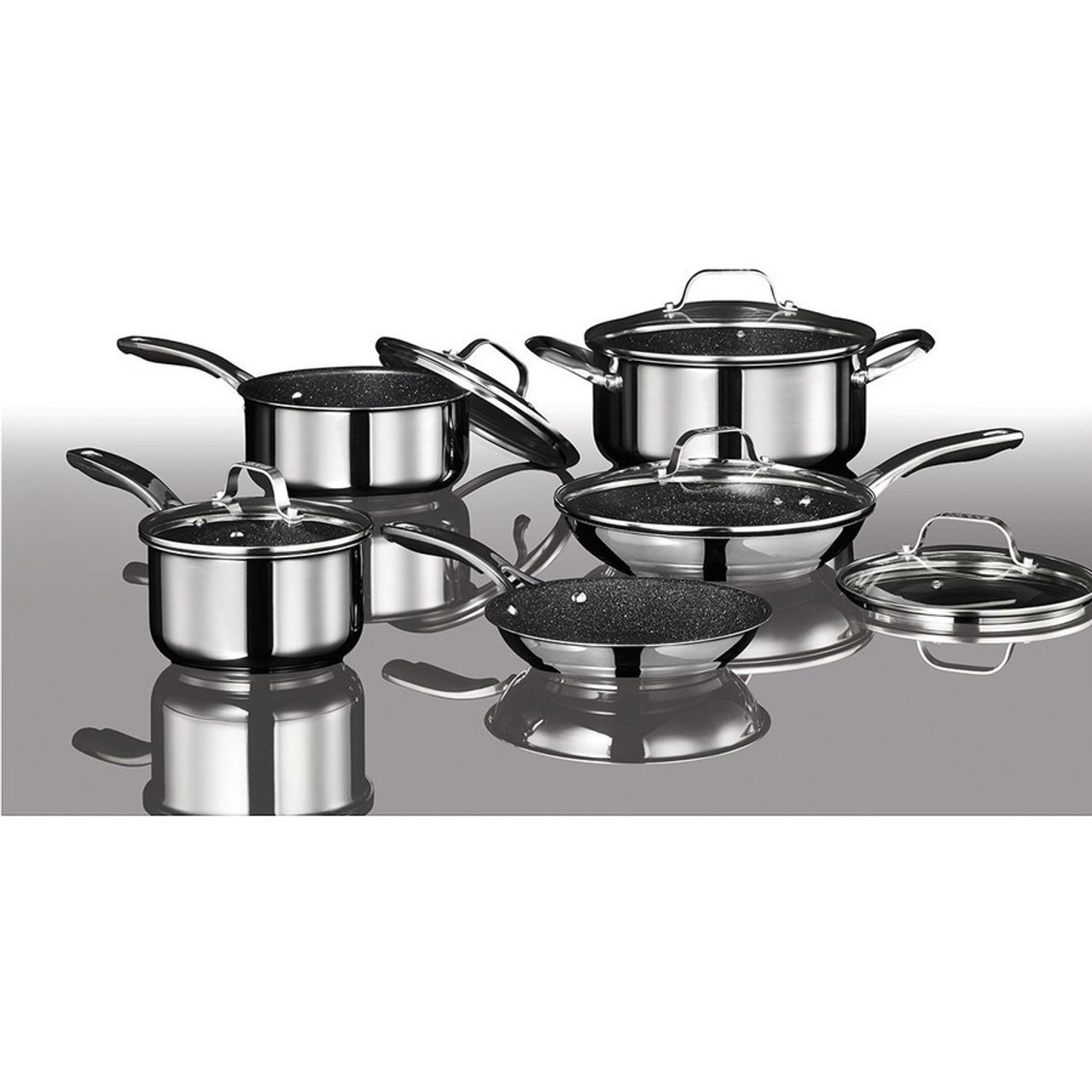 THE ROCK by Starfrit 10-Piece Cookware Set with Stainless Steel Handles,  Black