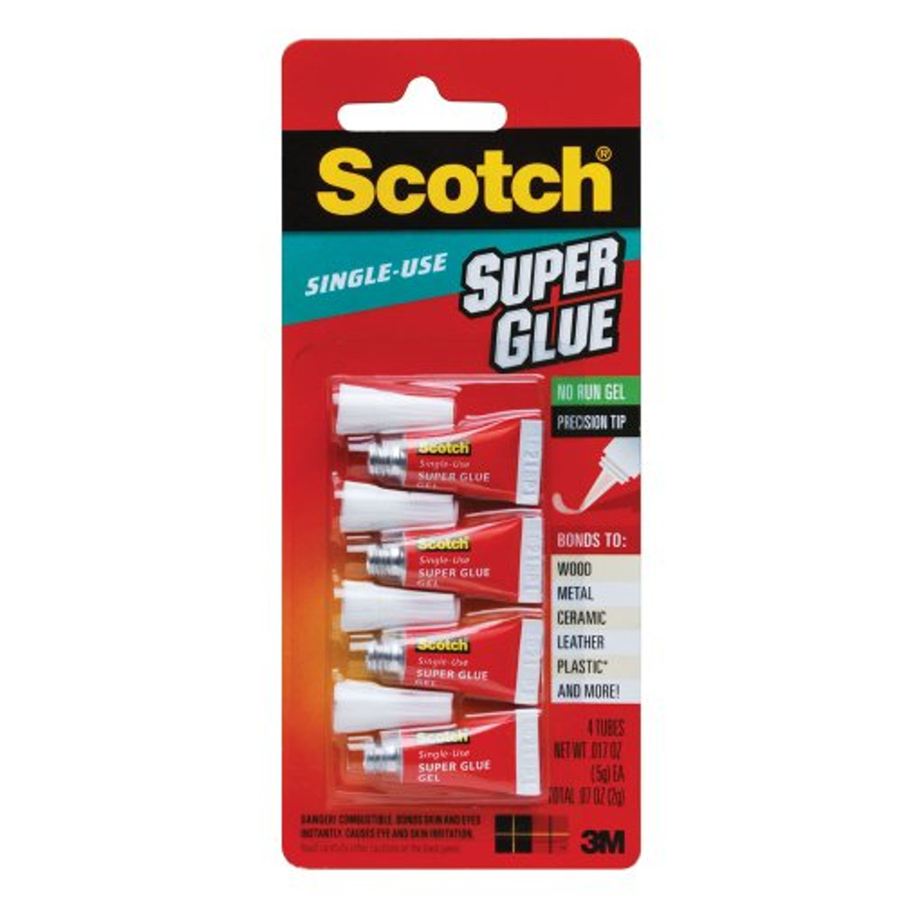 Scotch Single Use Super Glue No-Run Gel, 0.02 oz, Dries Clear, 4/Pack  (AD119) 