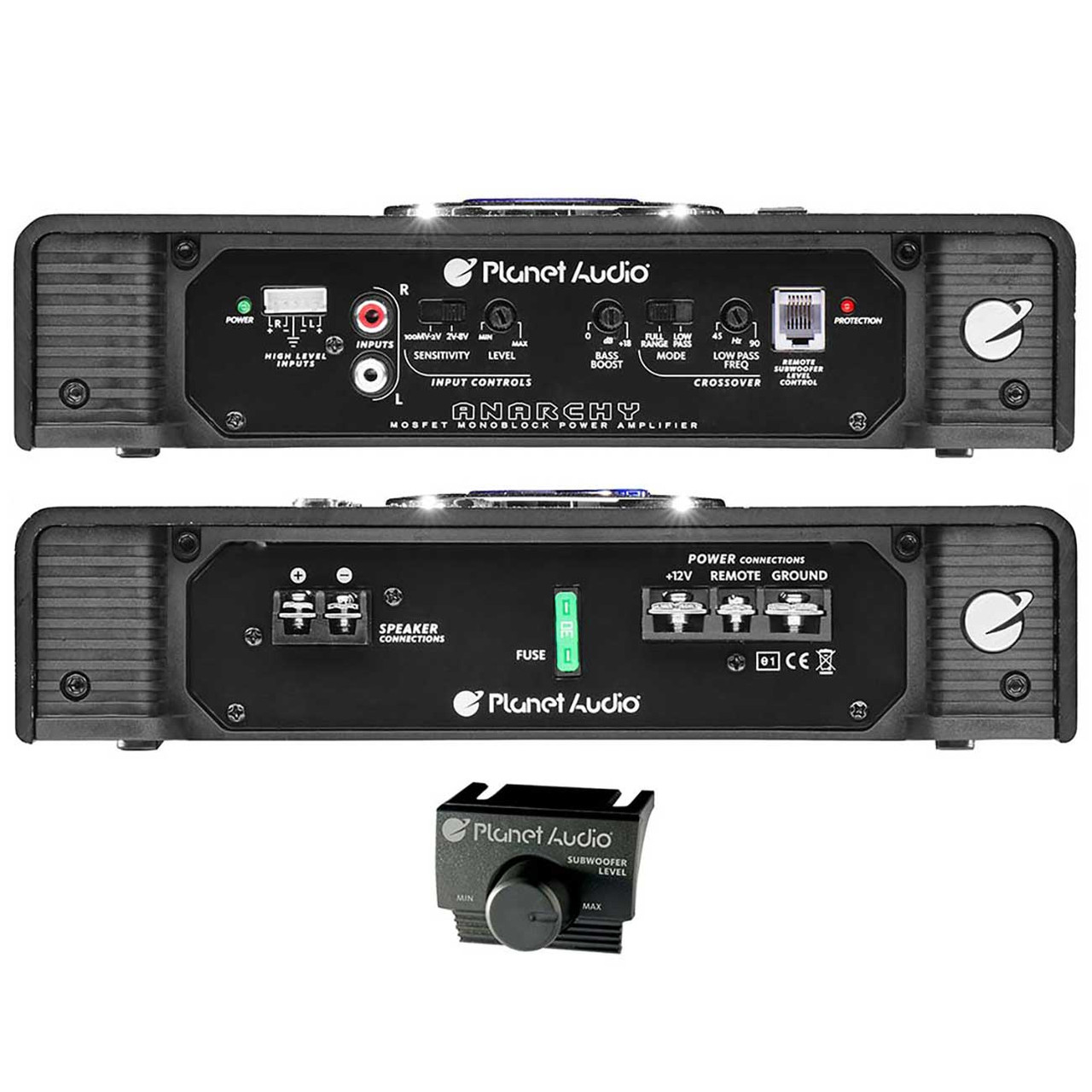 Amplificateur Mono Planet Audio Anarchy AC1500.1M - 1500W Max, Avec Télécommande Et LED - Pour Caisson De Basses - 2