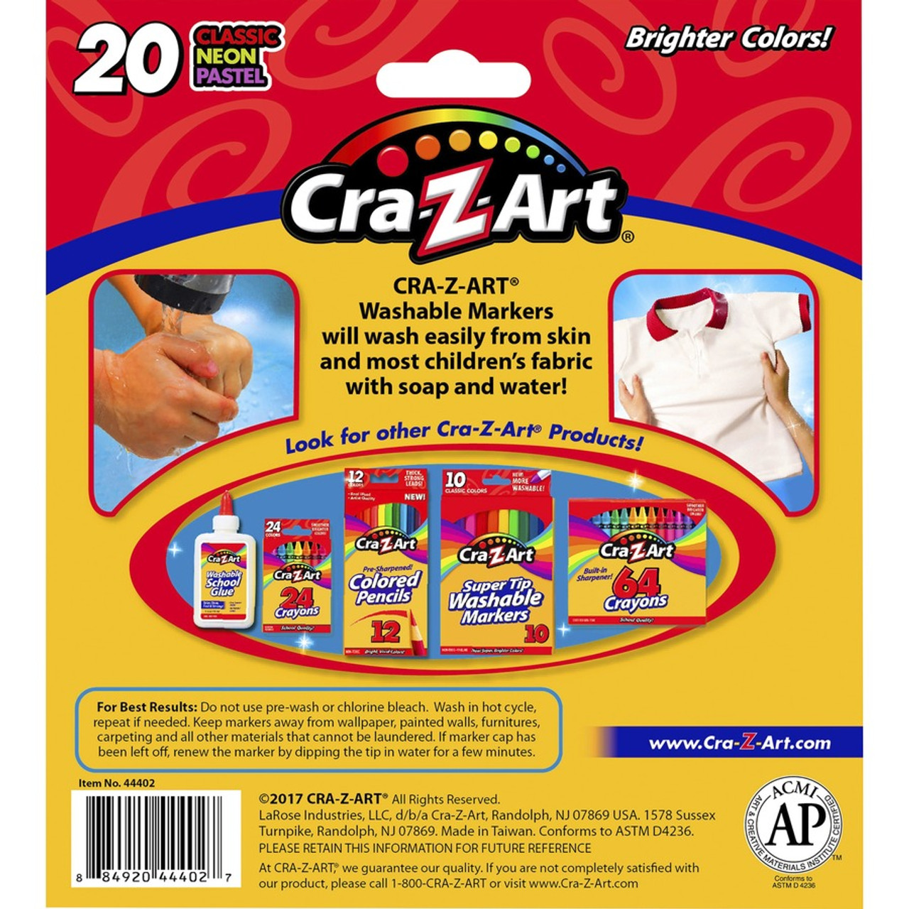 Cra-Z-Art Washable Markers, Broad Bullet Tip, 20 Assorted Colors