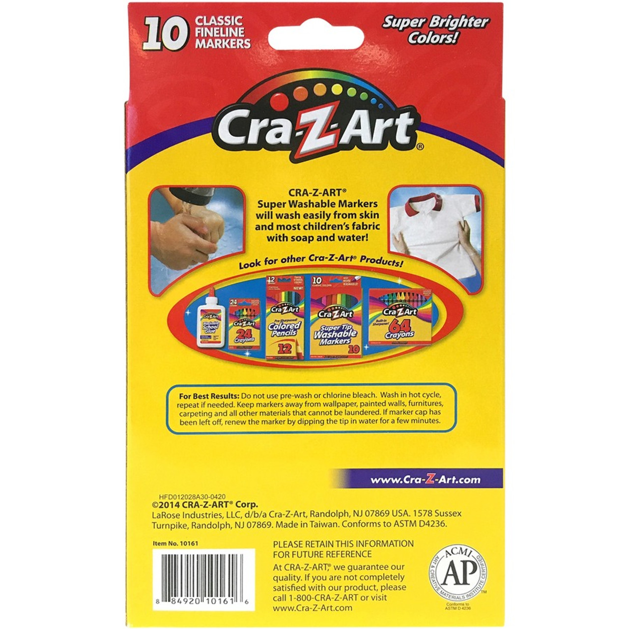 Cra-Z-Art 1016148 Super Washable Markers, Fine Bullet Tip, 10 Assorted