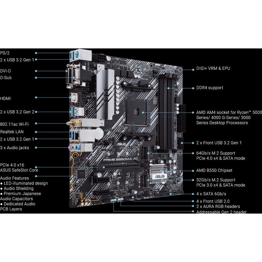 Asus Prime B550M-A AC Desktop Motherboard - AMD Chipset | Beach Audio