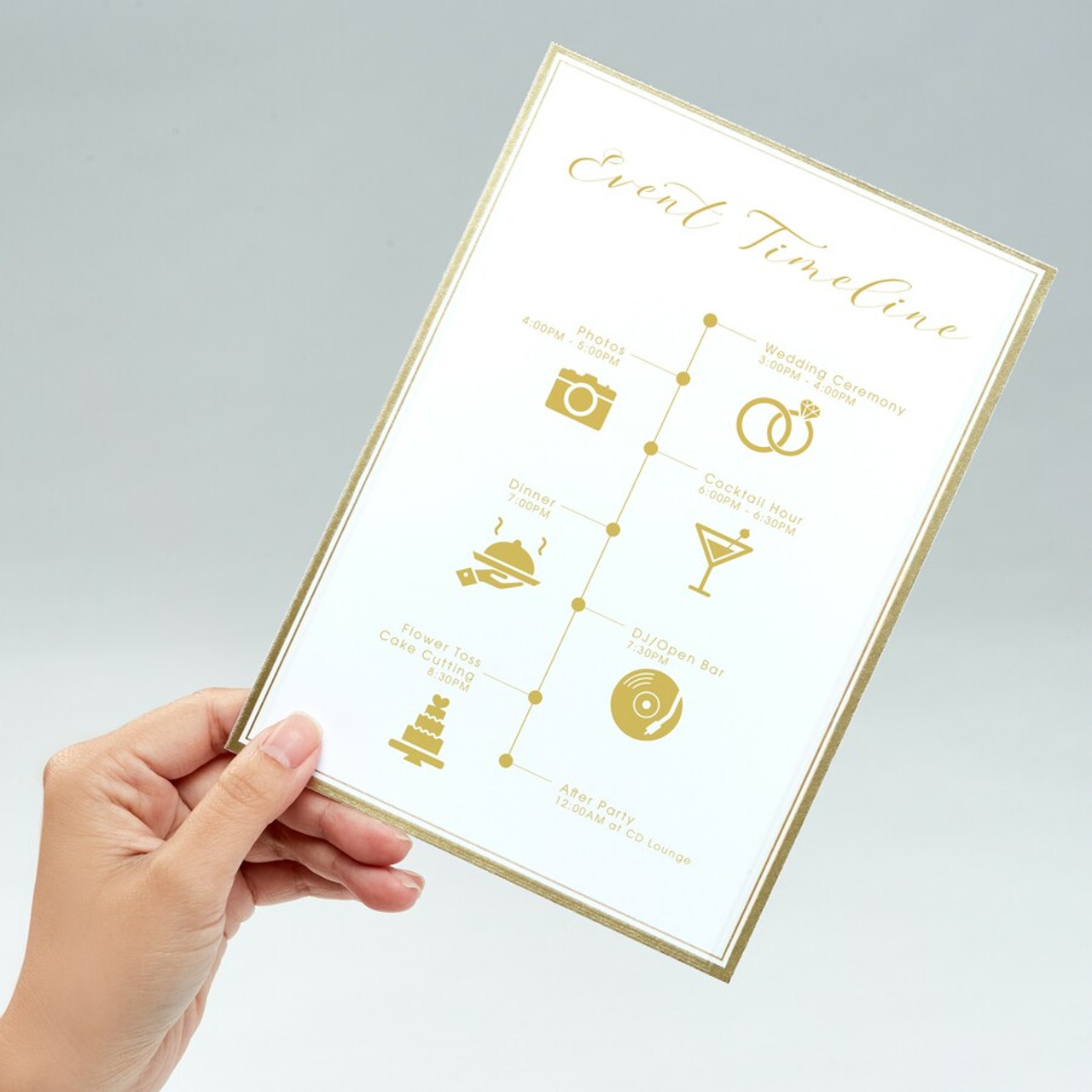 Gold Foil Invitation, Flat Card 5x7, Radiant White Cardstock, 80lb