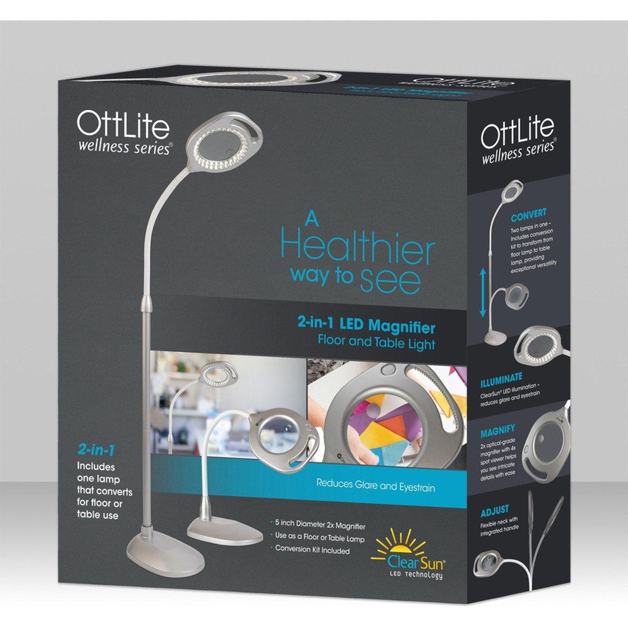 OttLite 2 In 1 LED Magnifier Floor And Table Light Adjustable