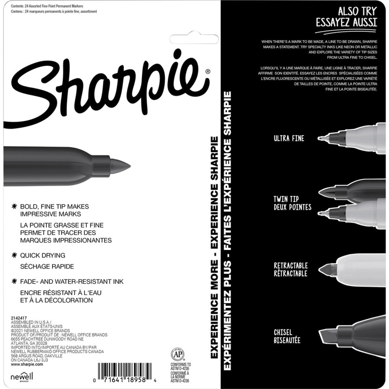 Le Sharpie Fine Tip Permanent Marker Assorted Colors 18 ct
