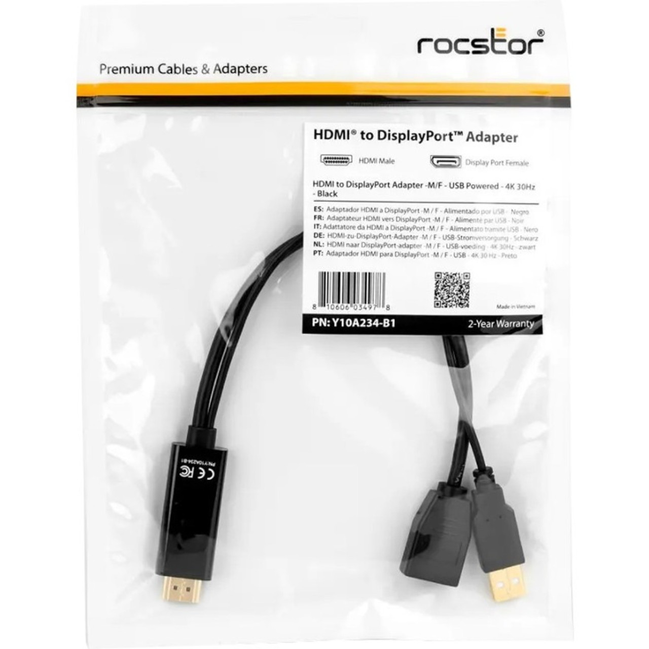 Rocstor HDMI to DisplayPort 4K@30Hz Adapter M/F - Black