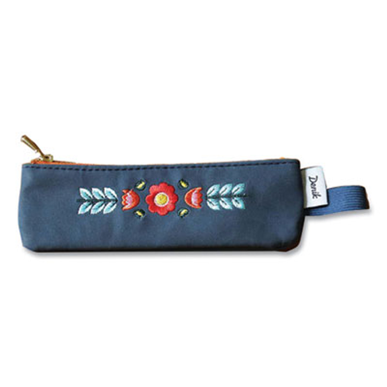 Denik NBPOUCH550 Evelynn Zipper Vegan Suede Notebook Pouch, 2 X 6.5, Blue  With Embroidered Flower