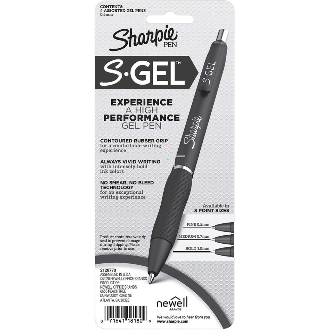 Sharpie S-Gel Retractable Gel Pen, Bold 1 mm, Assorted Ink, Black Barrel, 4/Pack