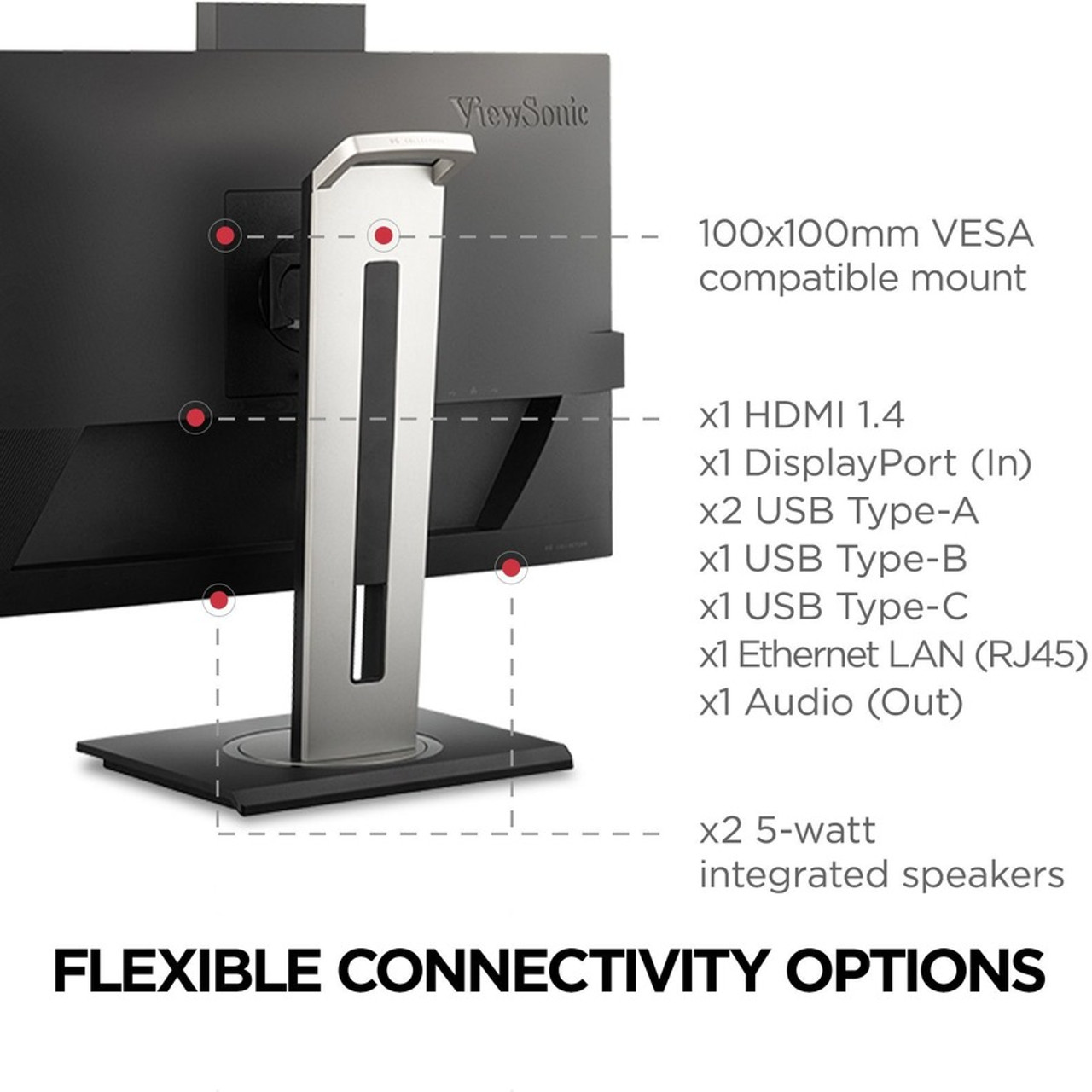 ViewSonic VG2756V-2K - Video Conference Monitor w/ Webcam & Ethernet, 27,  QHD, 90W USB C
