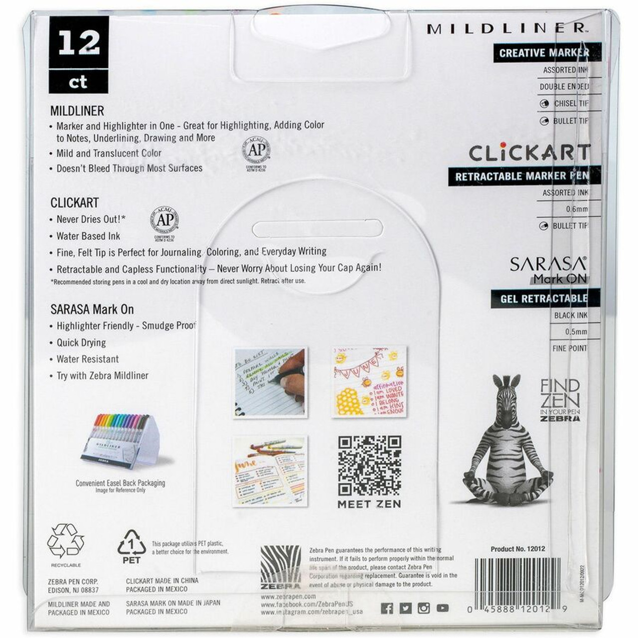 ZEBRA ClickArt Retractable Marker Pen, Fine Point, 0.6mm, Assorted