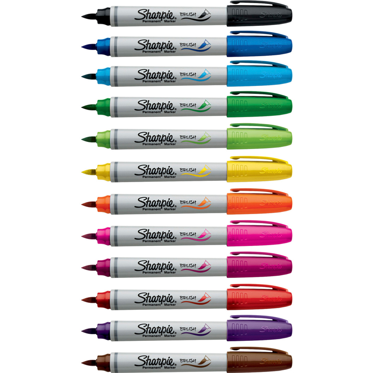 SHARPIE Permanent Markers, Brush Tip, Assorted, 12 Pack