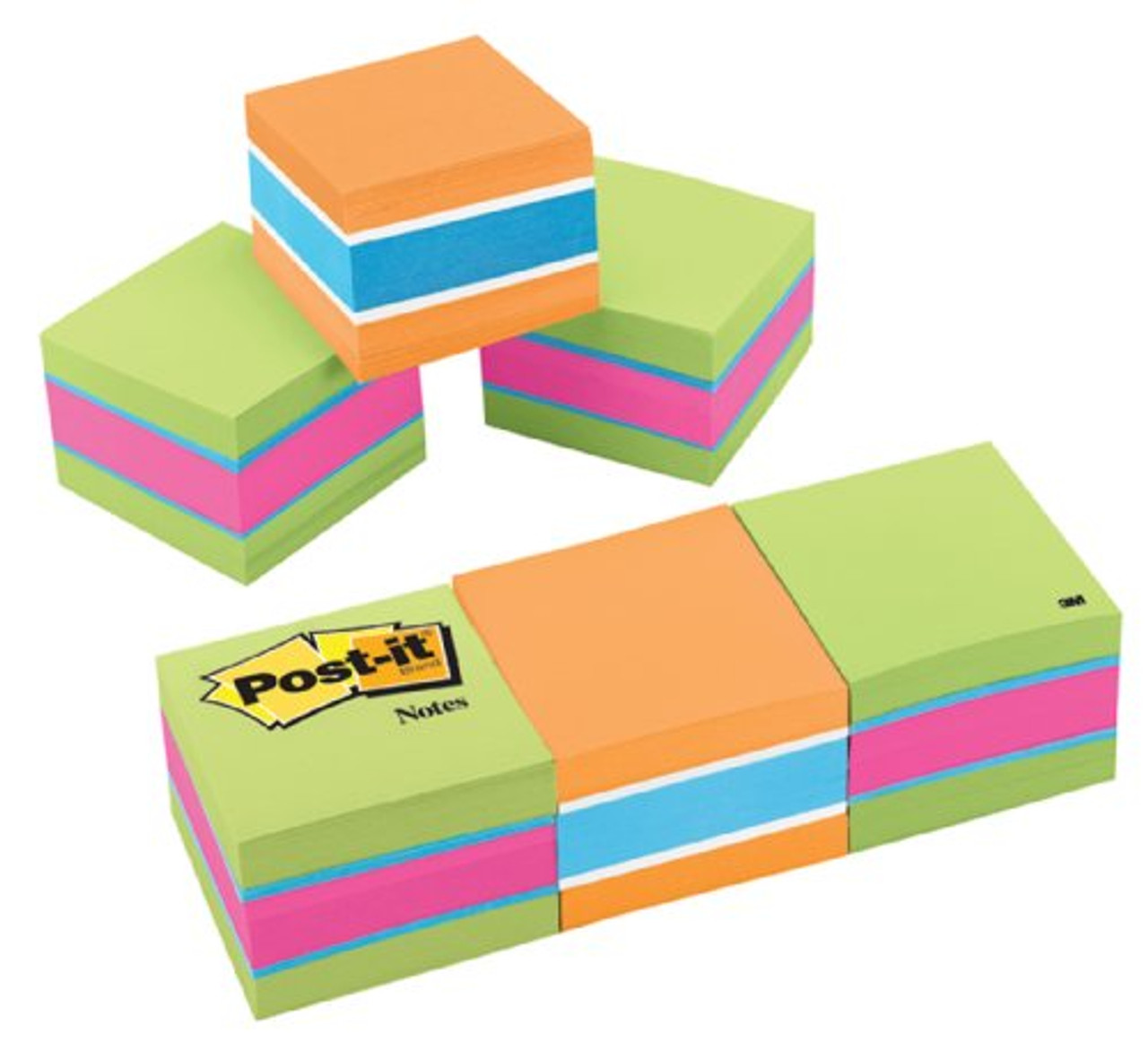 Post-it Notes, 1 7/8 x 1 7/8, Assorted Bright Colors, 400 Sheets/Pad, 3  Pads/Pack (2051-3PK)