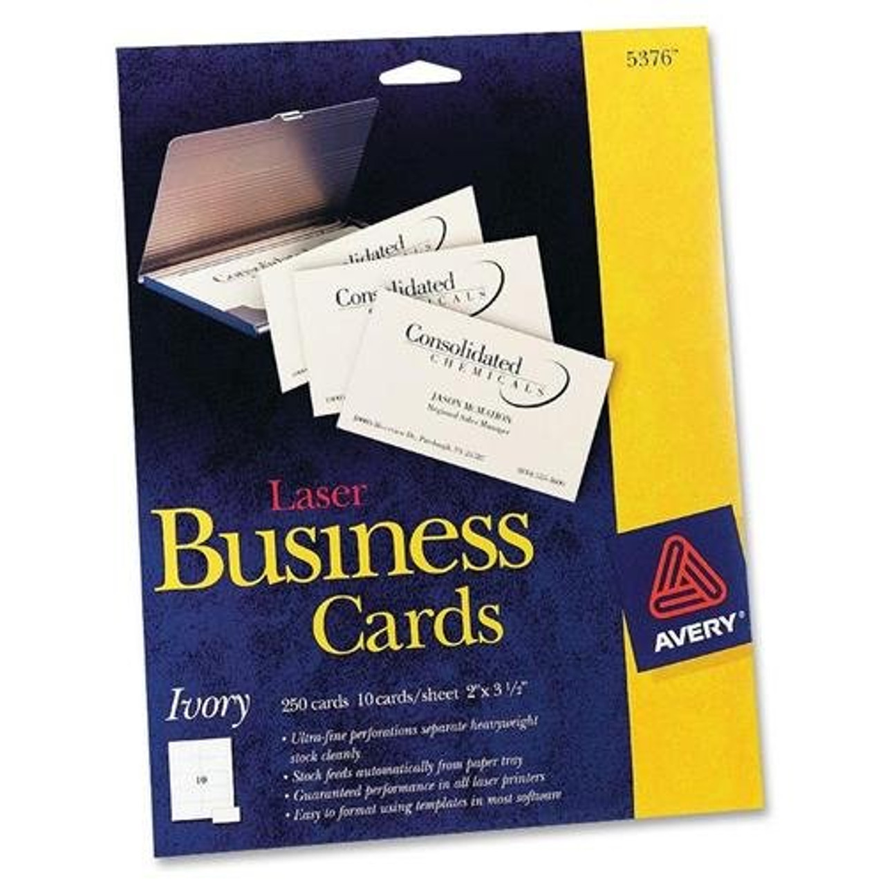  Avery Business Cards for Laser Printers 5376, Ivory, Uncoated,  Pack of 250 : Business Card Stock : Office Products