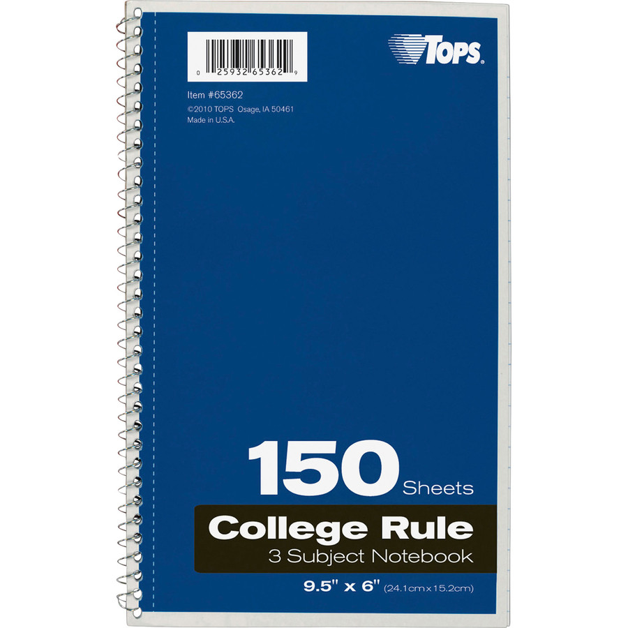 Tops 3-subject Notebook - 150 Sheet - College Ruled
