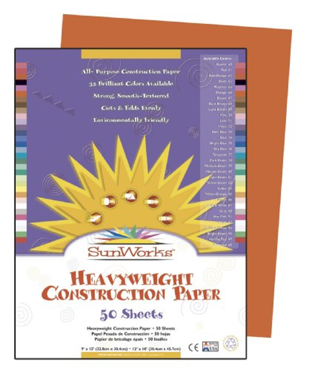 SunWorks Construction Paper, 10 Assorted Colors - 50 sheets