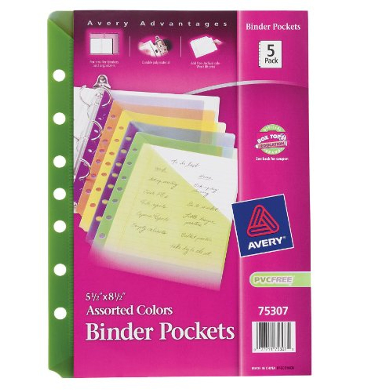 Avery® Mini Binder Pockets, Assorted Colors, Fits Mini 3-Ring