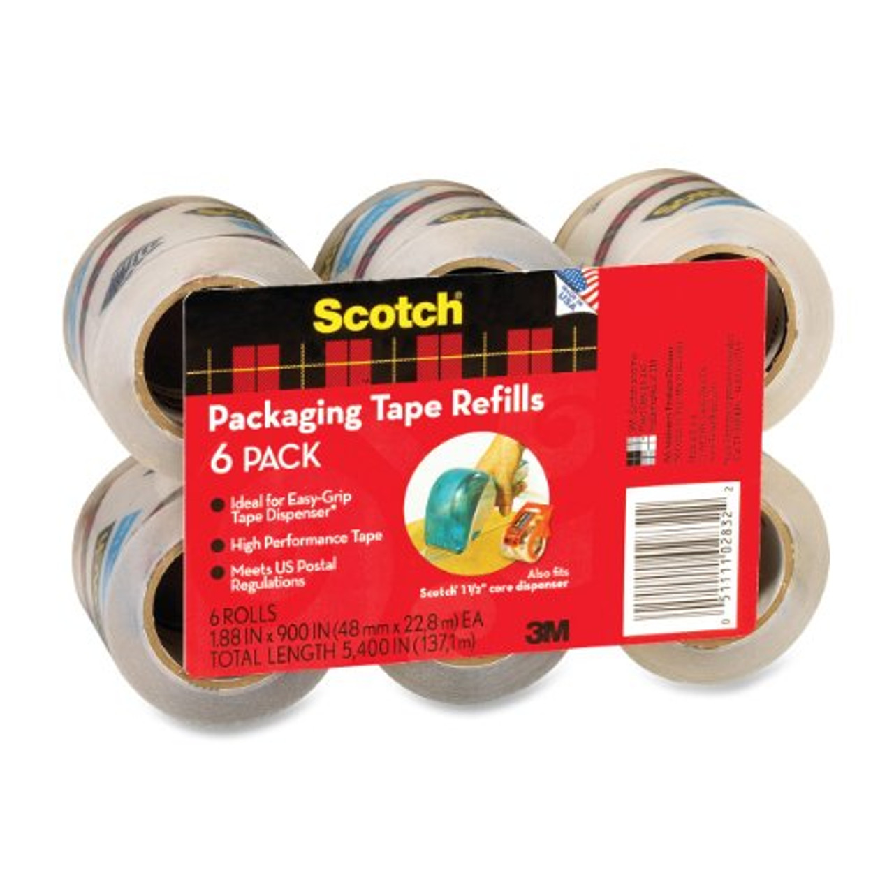 Scotch Packaging Tape Dispenser with Two Rolls of Tape, 1.88 x