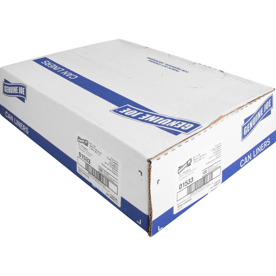 Genuine Joe Heavy Duty Trash Bags - 33 Gallon Puncture Resistant 1.5 Mil Thickness (Box Of 100)