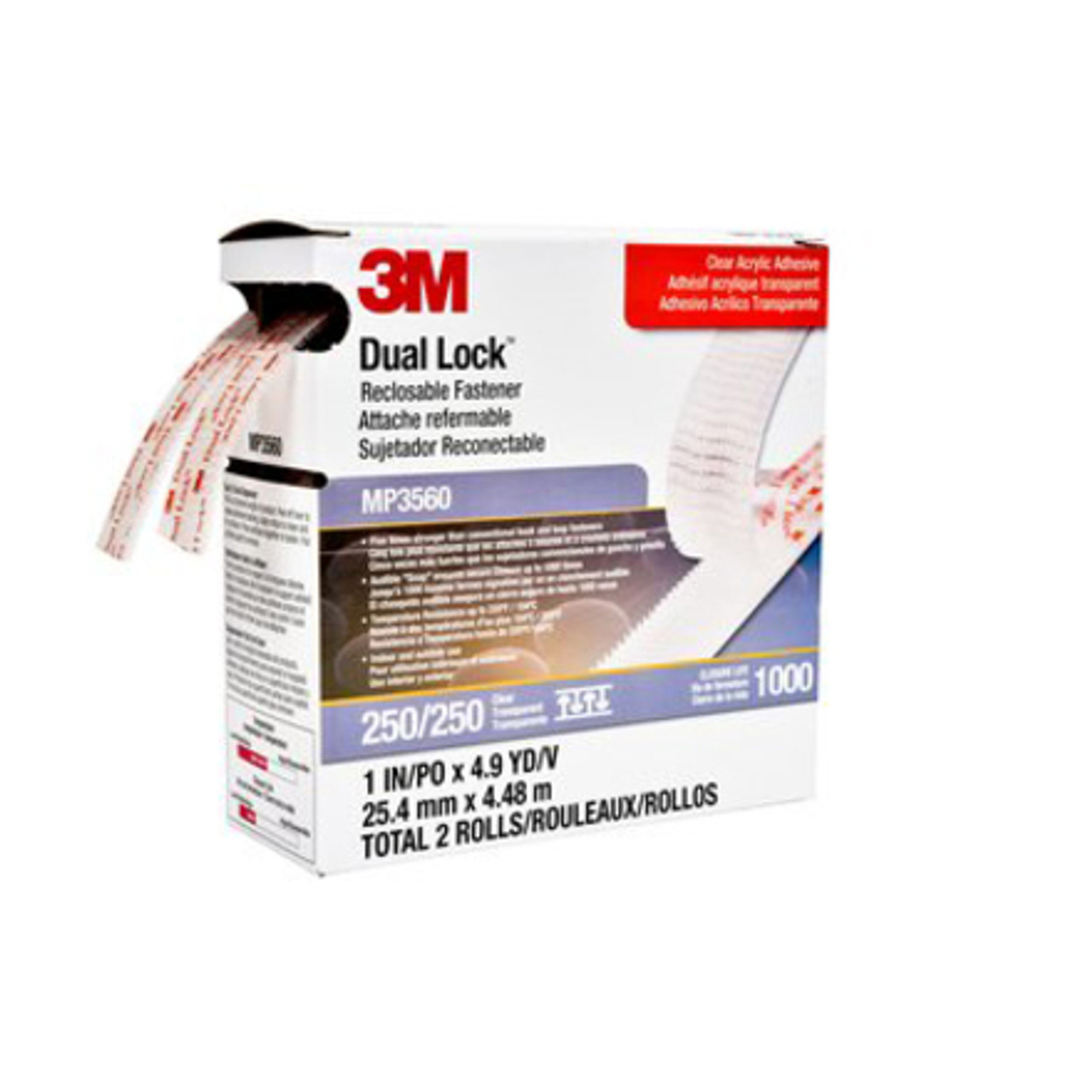 3M Dual Lock Reclosable Fasteners, Clear, 1 x 1-In.