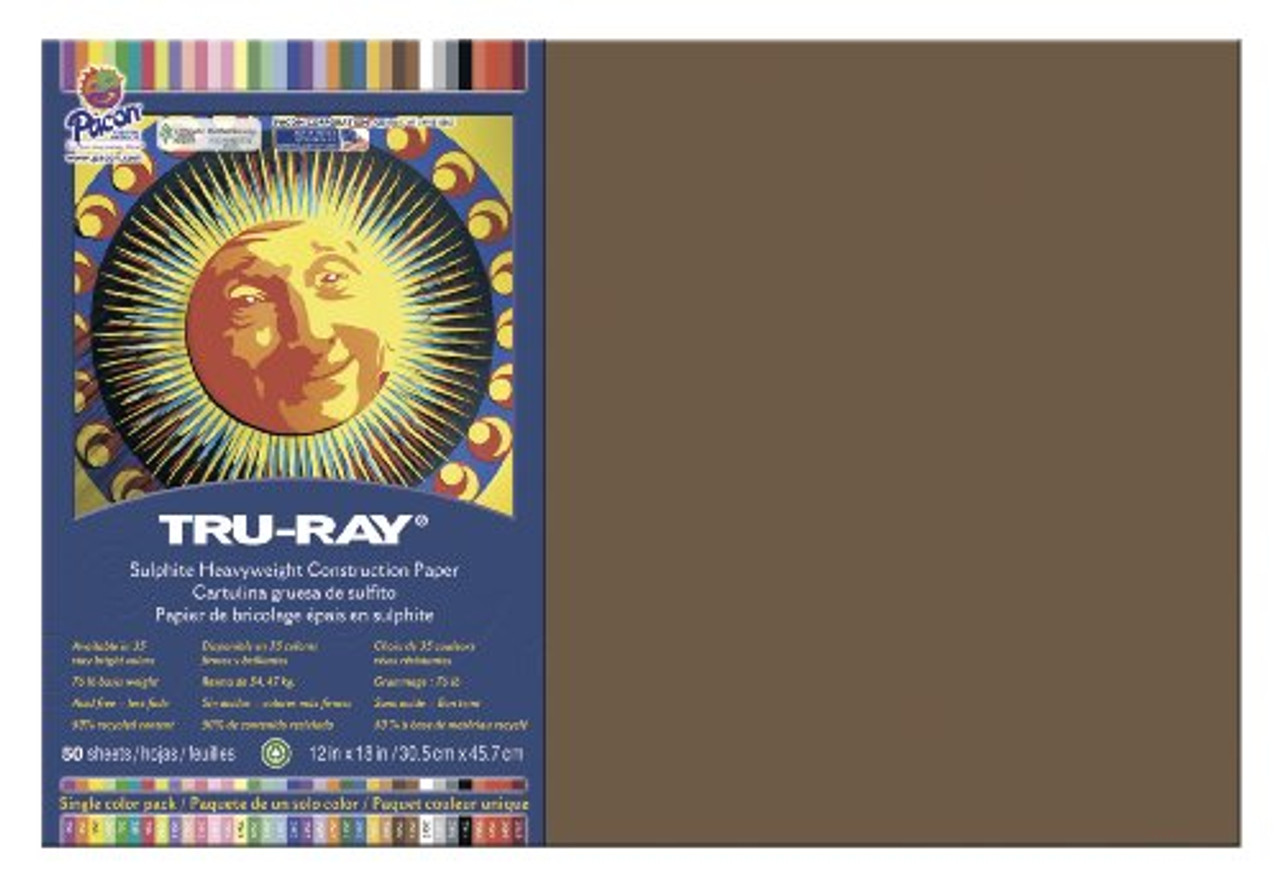 Tru-Ray Construction Paper, 76 lbs., 12 x 18, Dark Brown, 50