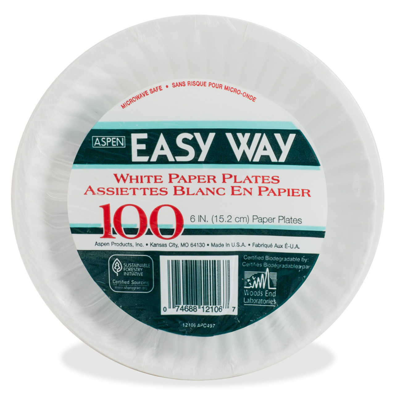 AJM Packaging Uncoated Paper Plates, 6 Inches, White, Round, 1000/Carton