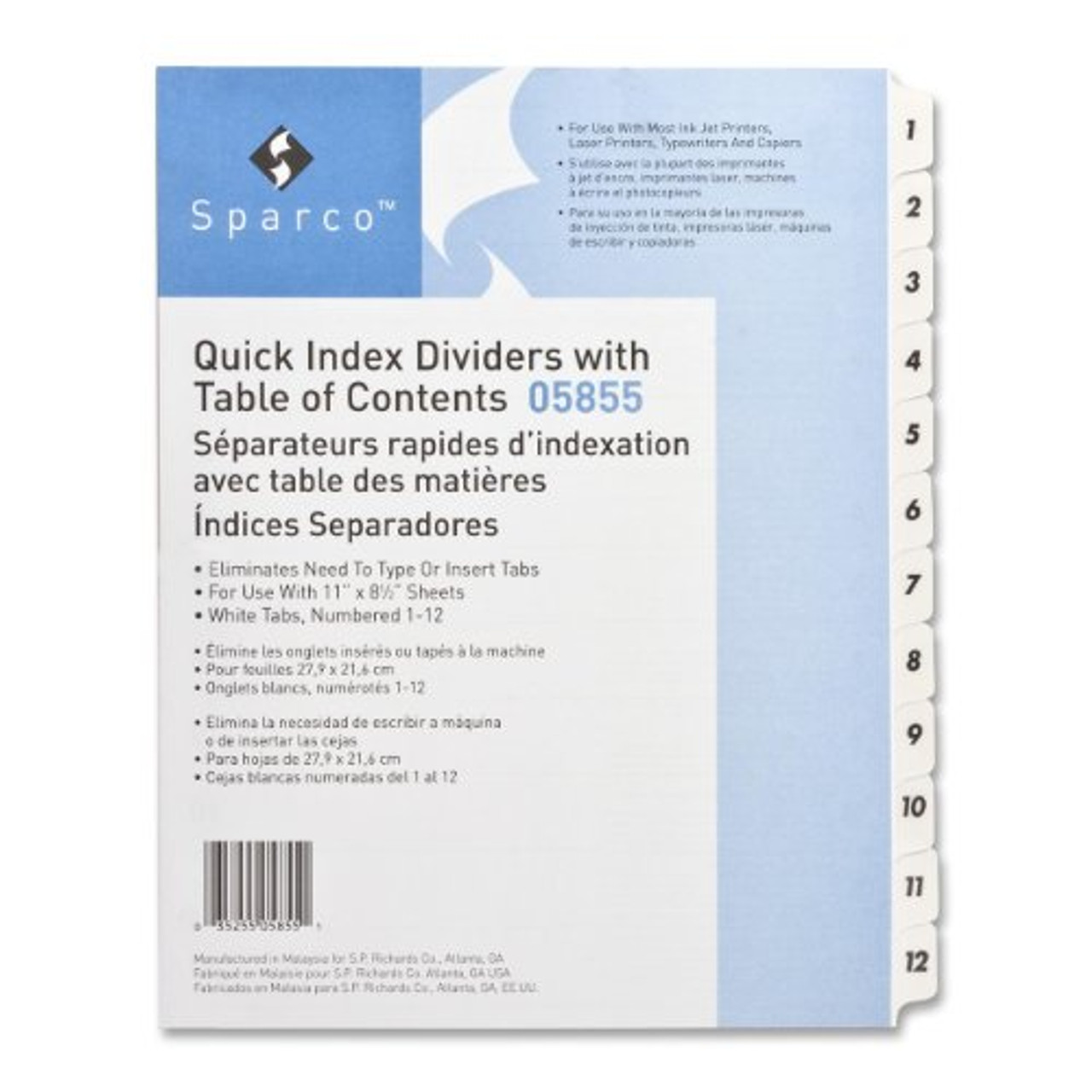 Sparco Quick Index Table Of Contents Divider - 12 X | Beach Audio