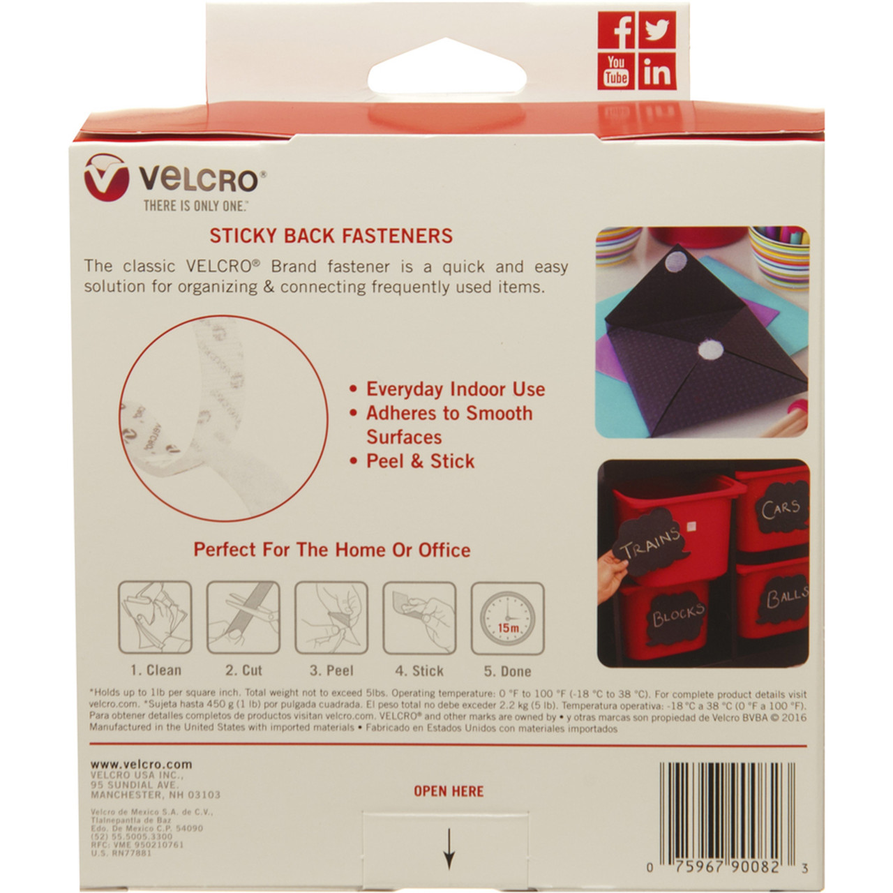 Velcro 90082 Sticky-Back Hook and Loop Fastener Tape with Dispenser, 3/4 x  15 ft. Roll, White 