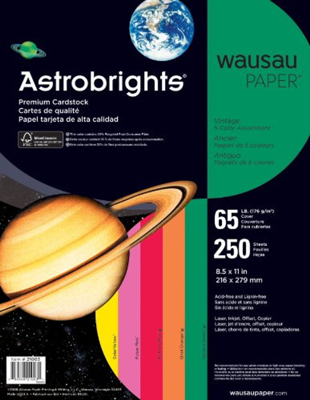 Astrobrights Color Cardstock, 65lb, 8.5 x 11, Solar Yellow, 250/Pack