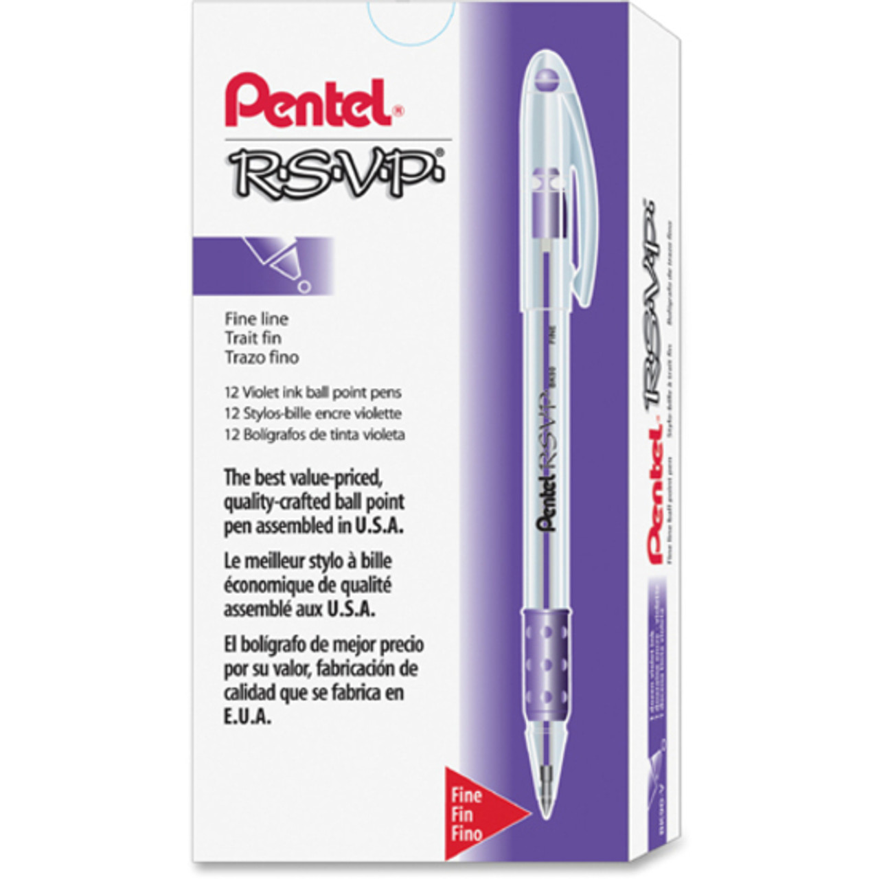 Pentel Rsvp Stick Pen - Fine Pen Point Type - Violet Ink - Clear Barrel (bk90v)