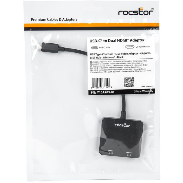 Rocstor Premium Usb-c™ To Dual Hdmi Multi Monitor