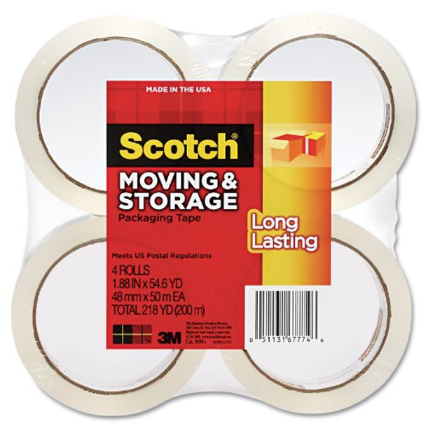 Scotch® Long Lasting Storage Packaging Tape, Clear, 1.88 in. x 54.6 yd.,  Clear, 6 Rolls/Pack