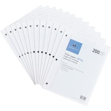 Sparco 3HP Notebook Filler Paper 2400 Sheets - College Ruled - 16 lb Basis Weight - 8" x 10 1/2" - White Paper - 2400/Bundle (82124BD)