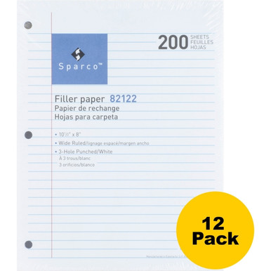 Sparco 3HP Notebook Filler Paper 1800 Sheets - Wide Ruled - 16 lb Basis Weight - 8" x 10 1/2" - White Paper - 1800/Bundle