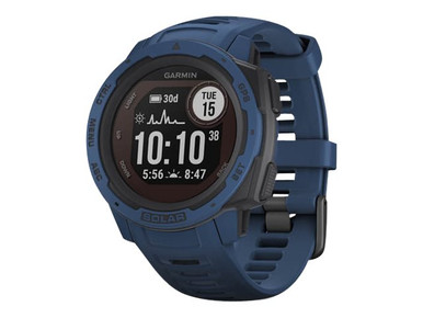 Garmin Instinct Solar Tidal Blue + USB Car/Wall Adapter + Watch Charging Stand + Wireless Bluetooth Headphones + White Towel (Advanced Bundle) (010-02293-11)