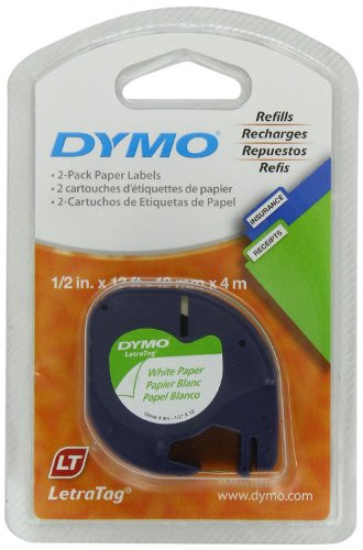 Dymo LetraTag Paper Label Tape Cassettes, Black/White - 2 pack